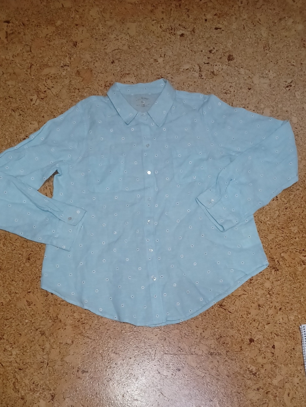 Lilly Pulitzer Women's Light Blue Linen Floral Embroidered Blouse Size XL